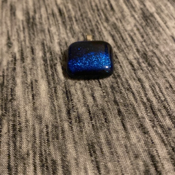 Vintage Y2K Ombré Blue Square Art Glass Pendant for Necklace Costume Jewelry - Picture 11 of 15